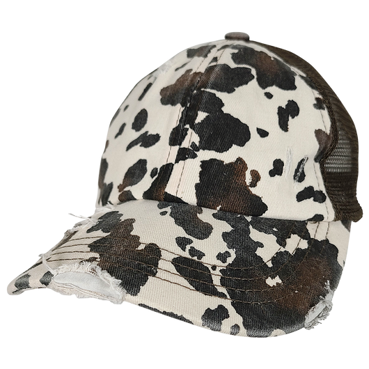 BT-938 Cow Print Criss Cross Pony Cap Brown