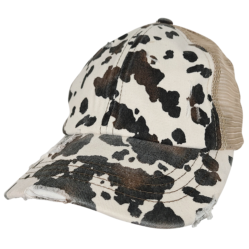 BT-938 Cow Print Criss Cross Pony Cap Beige