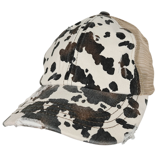 BT-938 Cow Print Criss Cross Pony Cap Beige