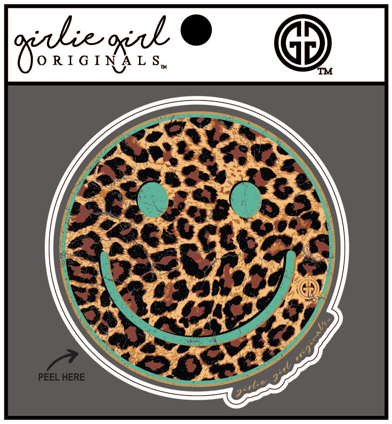 Decal/Sticker Leopard Happy Face Teal-2452