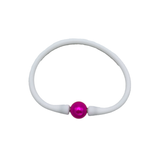 SB-2649 SILICONE BRACELET WHITE WITH HOT PINK PEARL