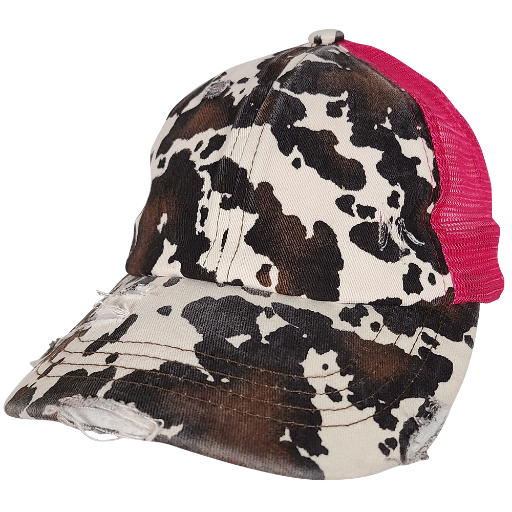 BT-938 Cow Print Criss Cross Pony Cap Hot Pink