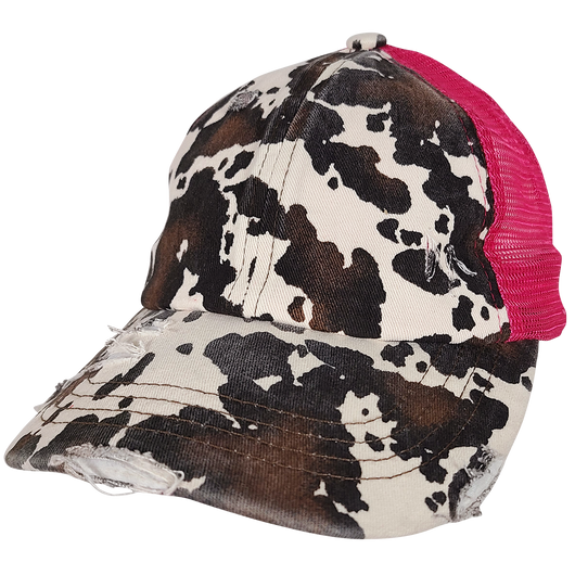 BT-938 Cow Print Criss Cross Pony Cap Hot Pink