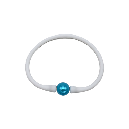 SB-2649 SILICONE BRACELET WHITE WITH TURQUOISE PEARL