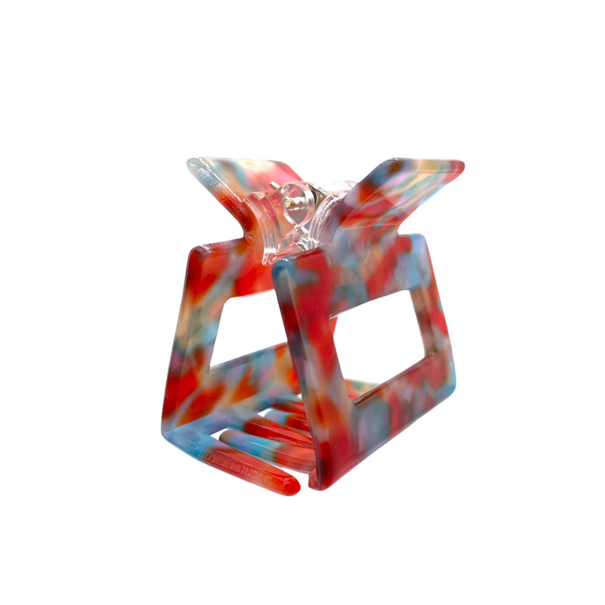 HCS-14M Small Square Hair Clip-Red Turq Pch