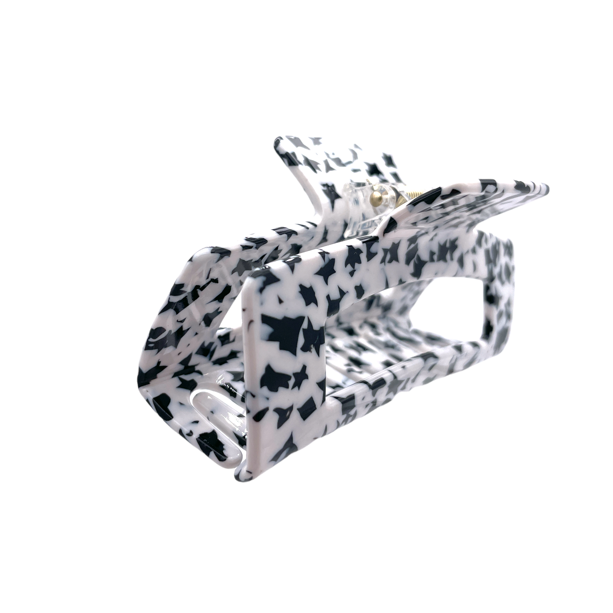 HCR-12M Large Rectangle Hair Clip-White Black Star