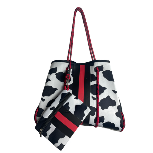 NP-4500 Cow Black Red Stripe Neoprene Tote Bag