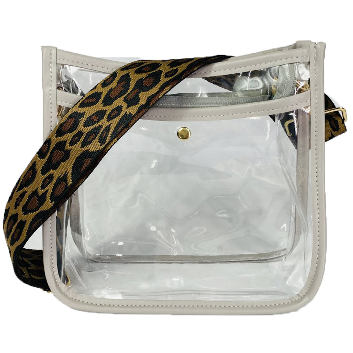 CL-7383 Clear Crossbody Leopard Strap Purse-Grey