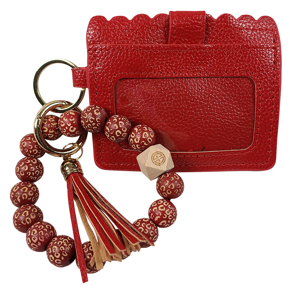 CL-7311 Beaded Leopard Wristlet ID Wallet Red