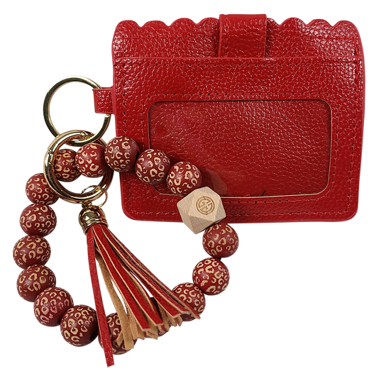 CL-7311 Beaded Leopard Wristlet ID Wallet Red