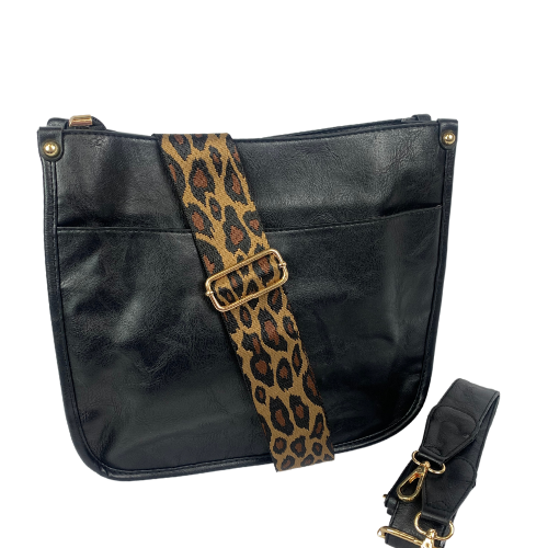 PS-7181 Crossbody Leopard Strap Purse-Black