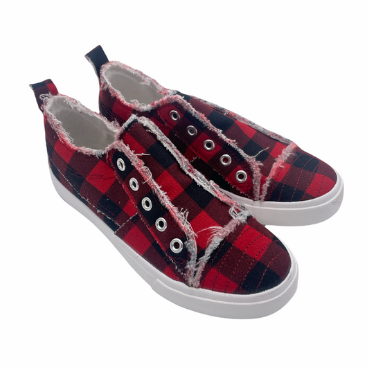 Red plaid sneakers sales