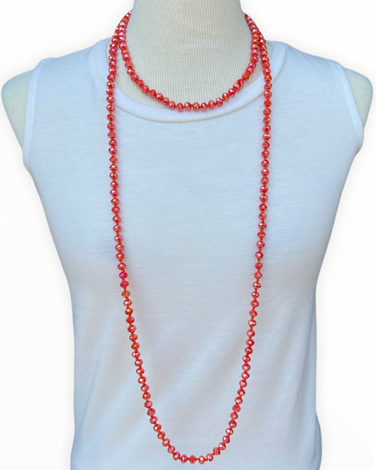 NK-2244 ORANGE 60 hand knotted glass bead necklace