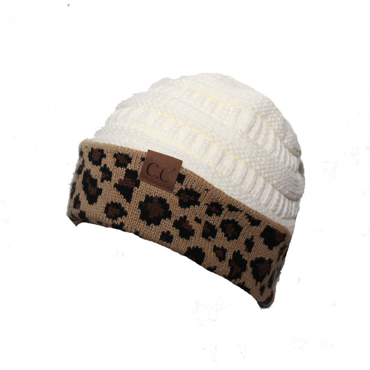 Hat-45 Ivory Leopard Beanie
