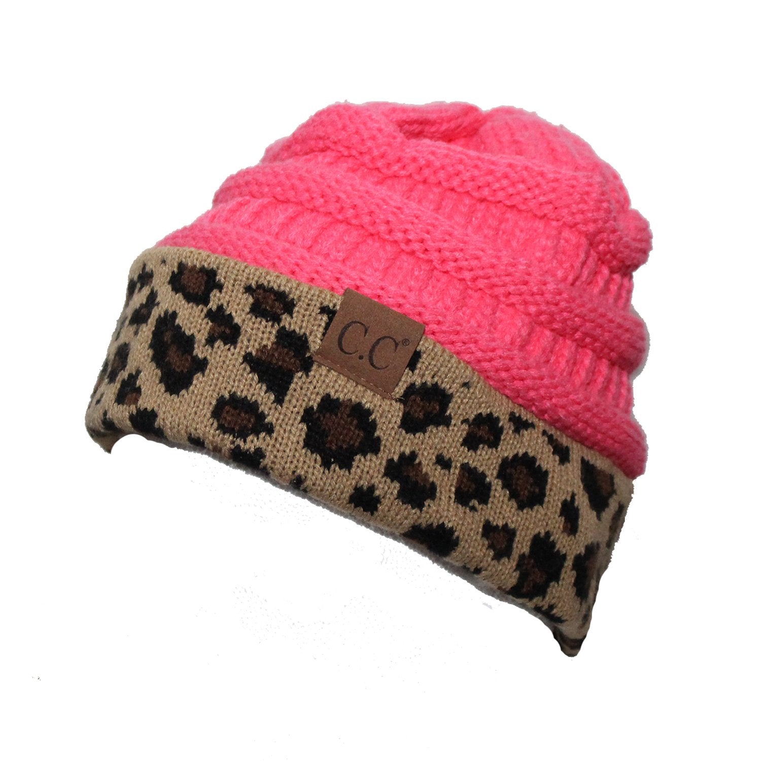 Hat-45 New Candy Pink Leopard Beanie